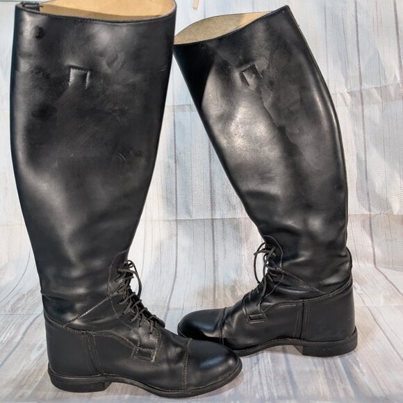 Vintage The Emerson Boot Black Leather Tall Lace-Up Riding Boots 8.5 M - Picture 6 of 9